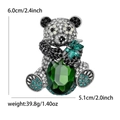 Sparkling panda brooch with green gemstone and black white crystals on silver base - Antique Silver Green
