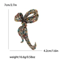 Elegant vintage bow brooch in golden finish with colorful rhinestones and dimensions - Antique Gold Multi-color Rhinestone