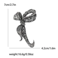Elegant vintage black rhinestone bow brooch pin for women in a silver finish - Antique Silver Black Rhinestone