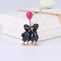 Detail of creative enamel duck couple brooch with pink balloon on elegant gift box - Black