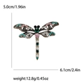 Antique silver dragonfly brooch with multi-color rhinestones and size specifications - Green