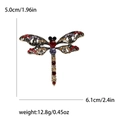 Vintage dragonfly brooch in bronze alloy with colorful rhinestones, size 6.1cm by 5.0cm - Red