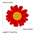 Detail showing dimensions of red daisy brooch with 3.4cm diameter and 11.7g weight - Red