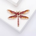 Squisita spilla a libellula dorata con ali in smalto rosso e cristallo scintillante - Rosso