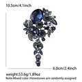 Eleganter Vintage-Blumenbrosche mit tiefblauem Kristall und 10,5 cm Höhenabmessung - Antiksilber Blau