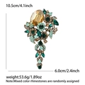 Vintage-Brosche mit großem bernsteinfarbenem Stein und bunten Kristallen 10,5x6cm - Antikgold – Champagner