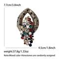 Vintage bohemian alloy brooch with colorful rhinestones in teardrop shape - Antique Gold (1408-GD)