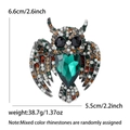 Vintage owl brooch with colorful crystals and heart-shaped green stone, 6.6cm x 5.5cm size - Heart-Shaped Green Main Stone / Antique Silver Green