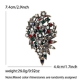 Vintage gold brooch with colorful rhinestones in a floral leaf design, 7.4cm by 4.4cm - Antique Gold (KC-1414-GD)
