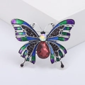 Broche de mariposa vintage con alas de esmalte colorido y detalles de cristal rojo - Morado