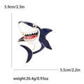 Cartoon enamel shark brooch in blue and white, 5.9cm height, 26.4g weight for suits - Blue (1425-BL)