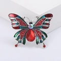 Broche de mariposa vintage en esmalte con cristales y colgante de gota roja - Rojo