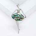 Elegant ballet dancer brooch with natural abalone shell skirt and sparkling crystals - Silver