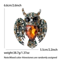 Vintage owl brooch with colorful rhinestones and heart-shaped orange stone, 6.6x5.5cm - Heart-Shaped Orange Yellow Main Stone / Antique Silver-Red