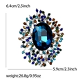 Detail showing dimensions of vintage crystal brooch with blue gemstone and multicolor rhinestones - Blue
