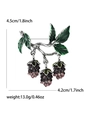 Detail of crystal grape brooch with green enamel leaves showing 4.5cm x 4.2cm dimensions - Purple 1460-PU