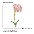 Detailed size chart showing an 8cm tall enamel carnation brooch with weight and dimensions - Pink