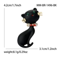 Broche de gato negro con ojos verdes y lazo rojo, tamaño 4,2 cm por 3,1 cm - Negro