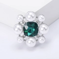 Elegante spilla a fiore in argento con grande pietra verde smeraldo e perle bianche - Stile Pietra Principale Verde (MM-BR-1522-Verde-GN)