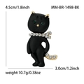 Spilla gatto nero chic con occhi di cristallo verde e collare di strass per giacche - Nero