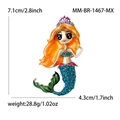 Fashionable mermaid princess brooch with blue rhinestones measuring 7.1cm by 4.3cm - KC Gold-Multicolor