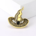 Spilla a cappello di strega vintage in oro con strass bianchi e pietra nera per Halloween - Oro