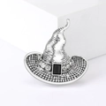 Spilla vintage a cappello di strega in lega d'argento con gemma nera e strass - Argento