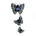 Vintage three-tier butterfly brooch in antique silver with blue and purple crystals - Silver Base Dark Blue