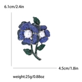 Blue and green rhinestone flower brooch with white pearls and detailed size dimensions - Blue