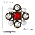 Baroque floral brooch with ruby red stone and pearls showing size 2.7cm and weight 8.5g - Antique KC Gold-Red