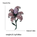 Sparkling lily brooch with purple and green crystals in silver finish, 7x4.6cm size - Purple