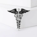 Spilla caduceo in lega d'argento con ali in smalto nero e stile vintage industriale - Nero