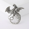 Retro flying dragon brooch in antique silver alloy for men's suits and accessories - Silver (1617)