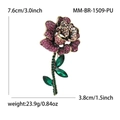Luxurious pink rose flower brooch with purple rhinestones and vintage gold base - Purple (1509-PU)