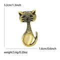 Classic cat enamel brooch in gold alloy with yellow opal stone and hammered metal texture - Antique Gold