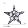 Star-shaped silver brooch with white pearls and grey rhinestones, 4.6cm x 4.3cm - Black