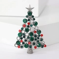 Detail of silver Christmas tree brooch with sparkling green and red rhinestones - Green (MM-BR-1652)