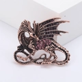 Spilla drago vintage in bronzo con strass viola per abiti e cappotti eleganti - Rame rosso antico