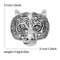 Vintage silver alloy tiger head brooch in 3.1cm size with detailed black oxidation finish - Silver