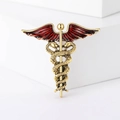 Spilla caduceo dorata con ali in smalto rosso e nero su gradini geometrici bianchi - Rosso