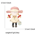 Spilla bambina in smalto con cappello rosa e design in pietra occhio di gatto - Bianco