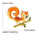 Orange enamel squirrel brooch with rhinestones on golden branch with green leaves - Gold Orange