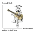 Spilla retrò in lega d'argento con mucca che suona la chitarra con dettagli oro - Mm-br-1672 Argento Sl