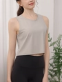 Slim fit light grey ribbed sports tank top for yoga and pilates training - S / Khaki