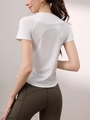 Women's white quick-dry short sleeve yoga t-shirt with raglan sleeves and curved hem - 4 (S) / White