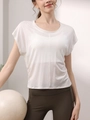 T-shirt yoga bianca ampia da donna con coulisse laterale e maniche a pipistrello - S / Bianco