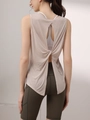 Canotta yoga ampia da donna con design a schiena scoperta intrecciata in beige - S / Cachi Chiaro