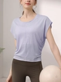 Top da yoga lilla ampio con dettagli arricciati laterali e maniche corte - S / Viola