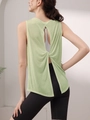 Canotta sportiva da donna in tencel verde chiaro con schiena scoperta e nodo intrecciato - S / Verde Mela