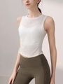 Slim fit white tencel yoga tank top with mesh detail and olive green high waist leggings - S / Tops / White